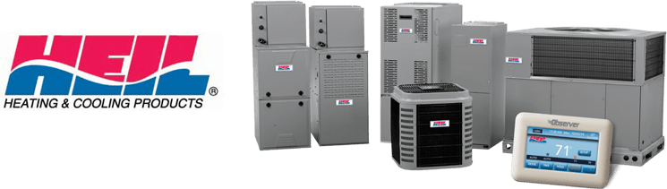 An assortment of Heil heating and cooling products